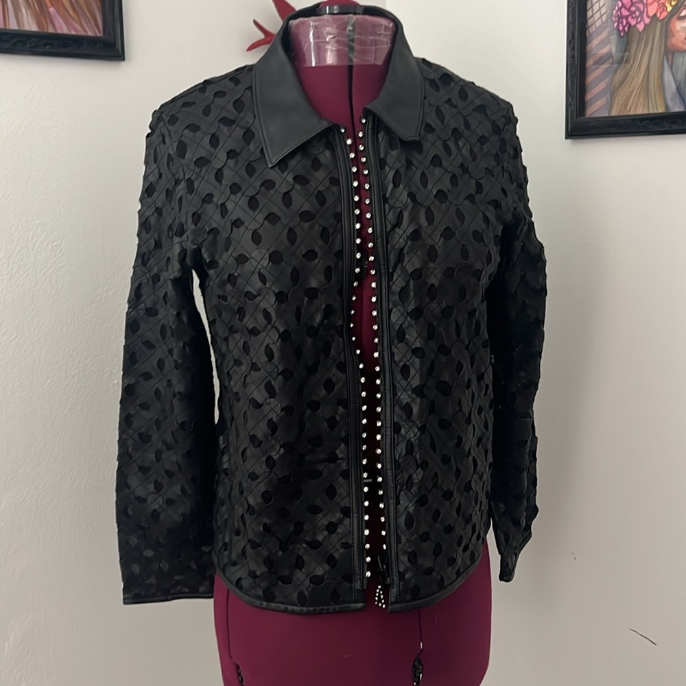 Real Leather Jacket, Mint Condition, Rhinestones,… - image 2